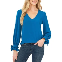 Tie Cuff V-Neck Blouse