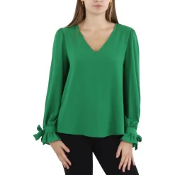 Tie Cuff V-Neck Blouse