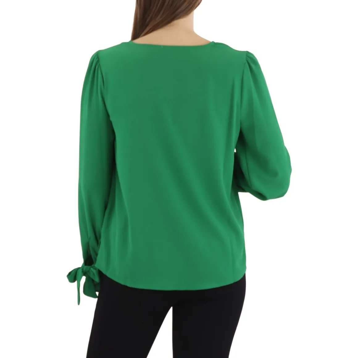 Tie Cuff V-Neck Blouse