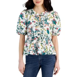 Tie Neck Puff Sleeve Peplum Top