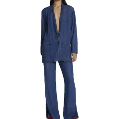 Unlined Denim One-Button Blazer