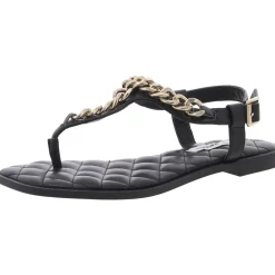 Unlock Chain Faux Leather Thong Sandals