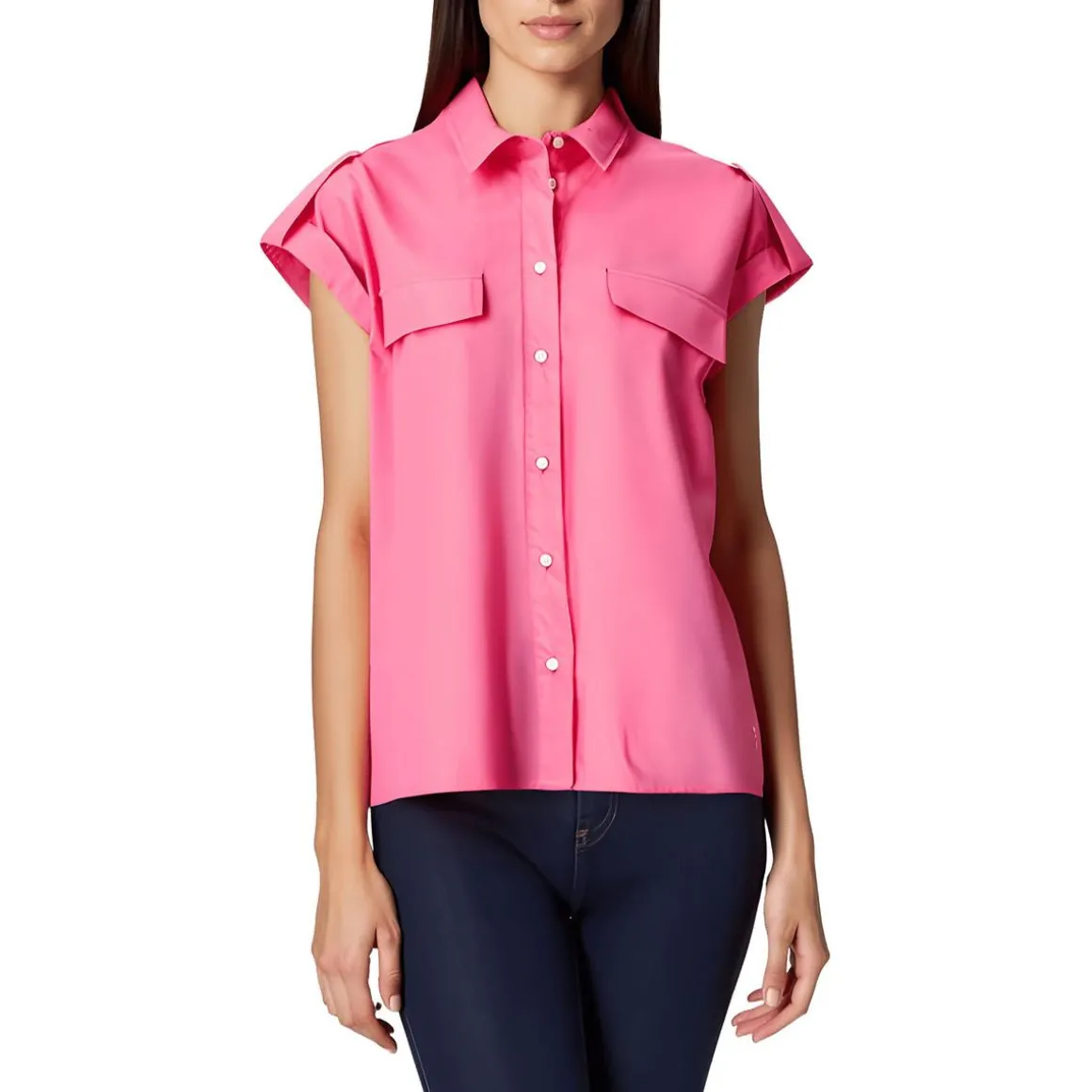 Utility Top Collar Cotton Button-Down Top