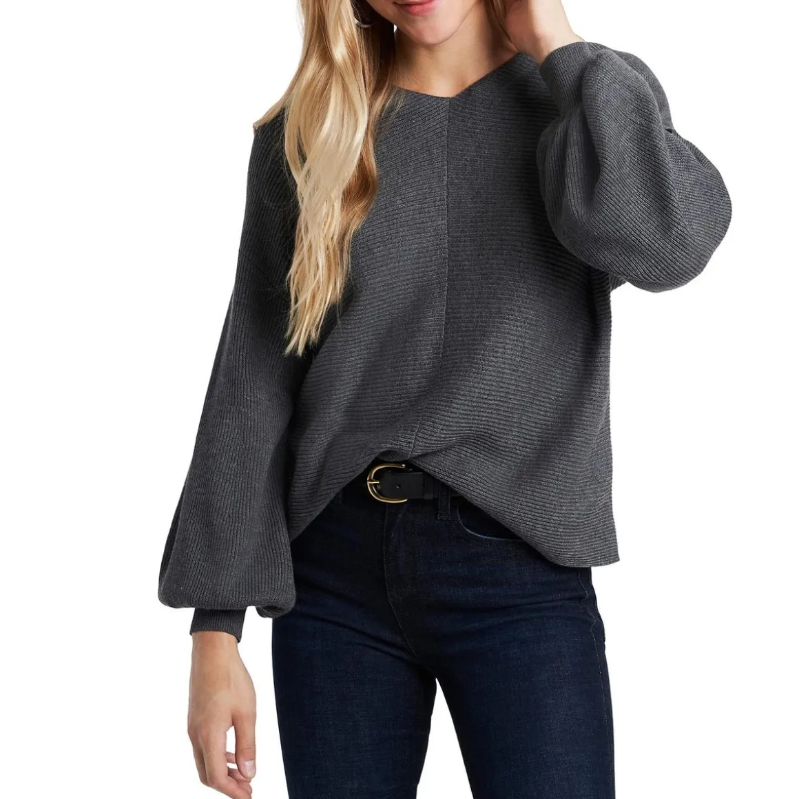 V Neck Balloon Sleeve Top