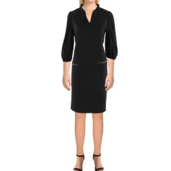 V Neck Fake Pockets Midi Dress