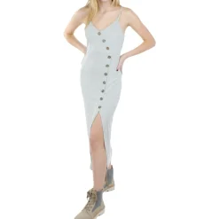 V Neck Ribbed Midi Dress