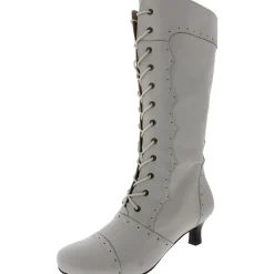 Vintage Perforated Lace-Up Knee-High Boots