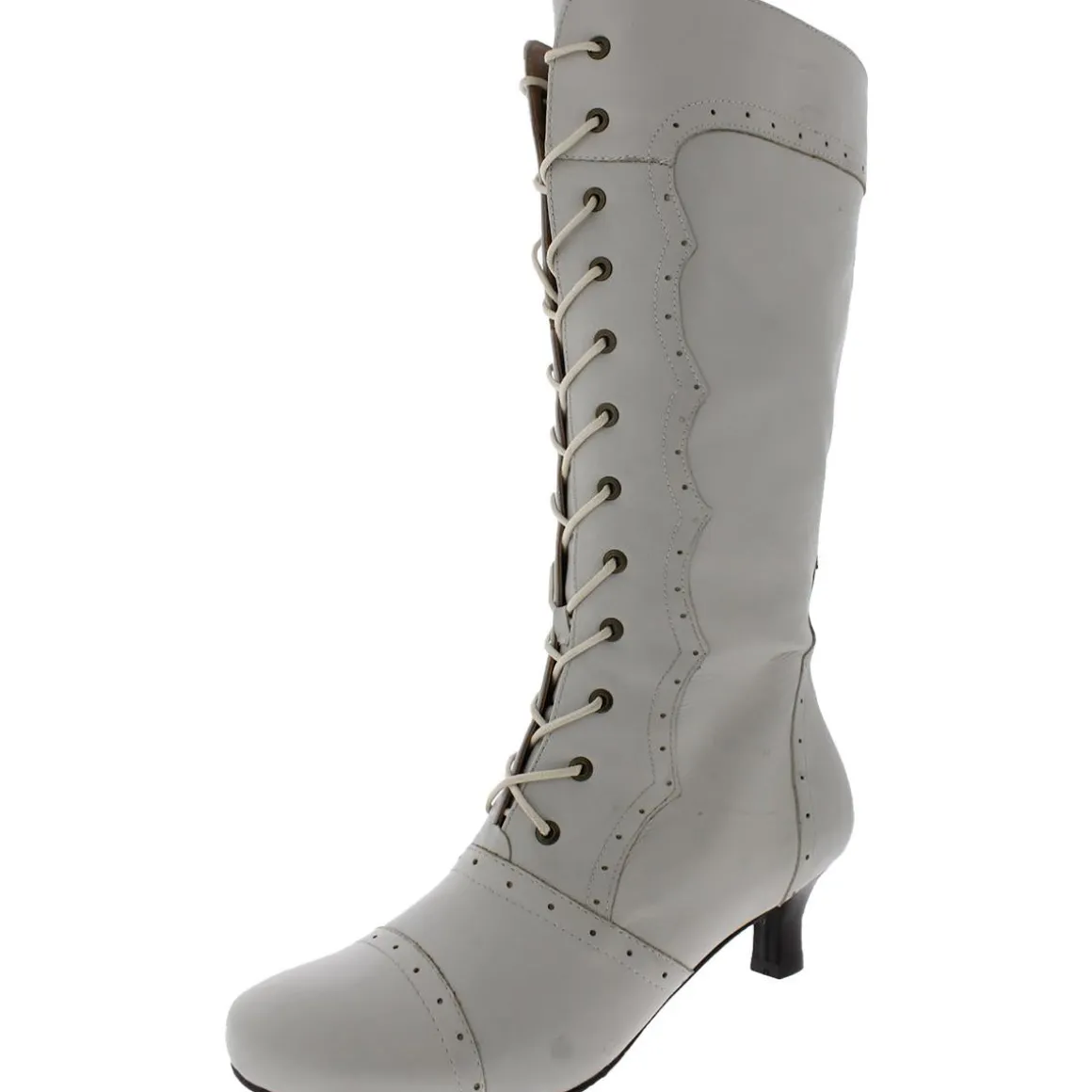 Vintage Perforated Lace-Up Knee-High Boots