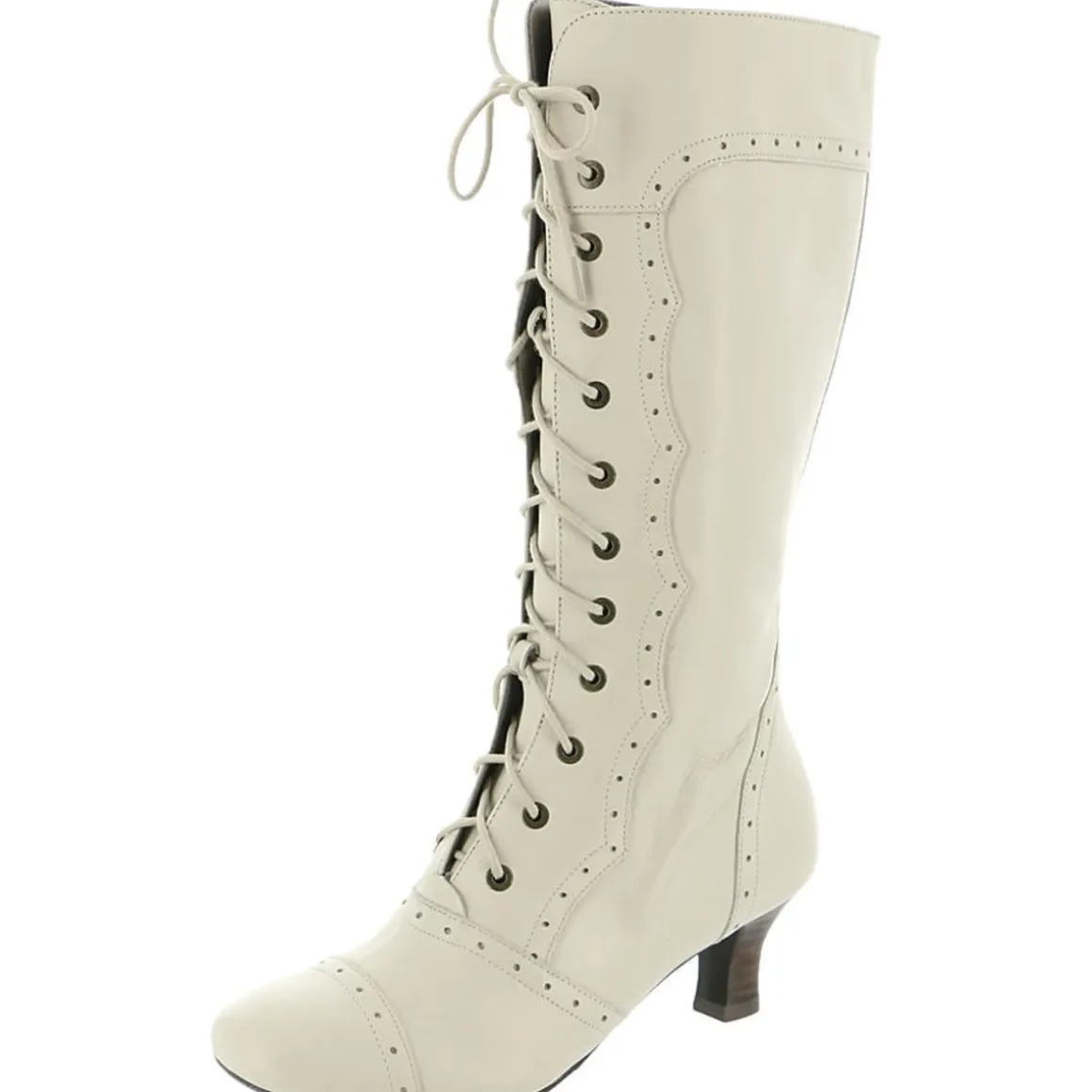 Vintage Perforated Lace-Up Knee-High Boots