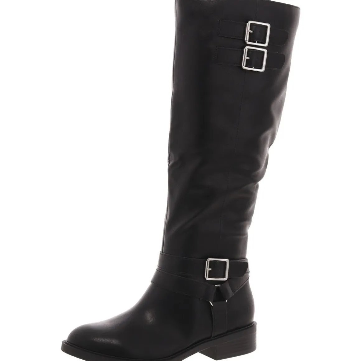 Vivicaa Buckle Faux Leather Knee-High Boots