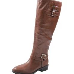 Vivicaa Buckle Faux Leather Knee-High Boots