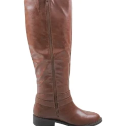 Vivicaa Buckle Faux Leather Knee-High Boots