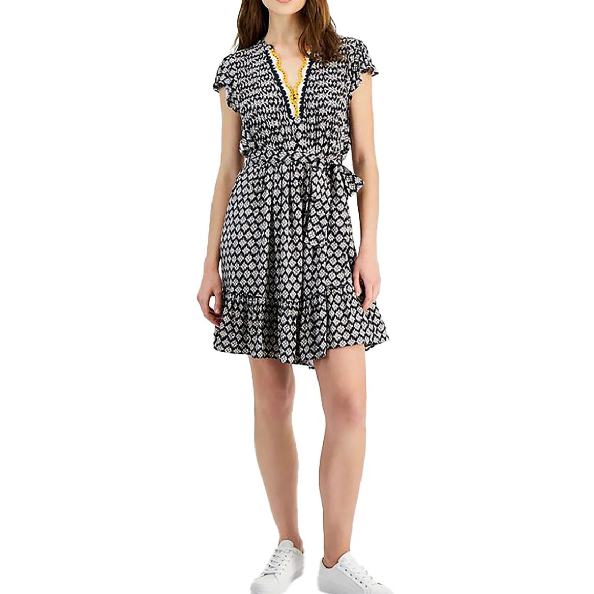 V-Neck Crochet Shift Dress