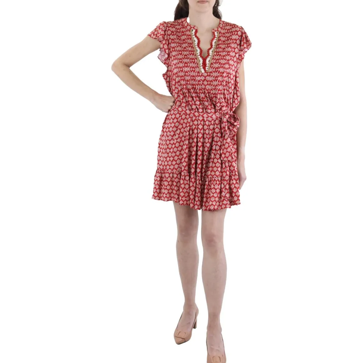 V-Neck Crochet Shift Dress