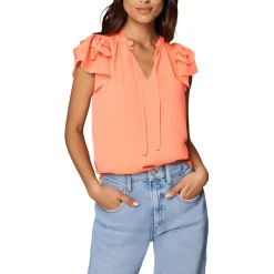 V-Neck Ruffled Neck Blouse
