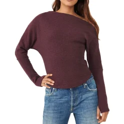 Waffle Boatneck Pullover Top