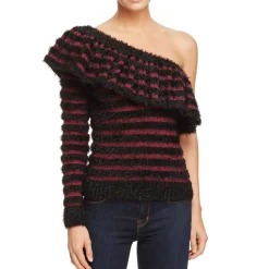Wayf Johnie Ruffled Shadow Stripe One Shoulder Sweater