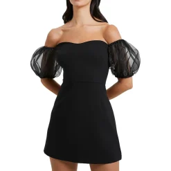 Whisper Puff Sleeve Off-The-Shoulder Sheath Dress