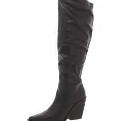 Wire Faux Leather Solid Knee-High Boots