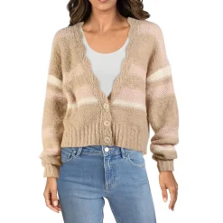 Wool Blend Scalloped Trim Cardigan Sweater