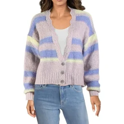 Wool Blend Scalloped Trim Cardigan Sweater