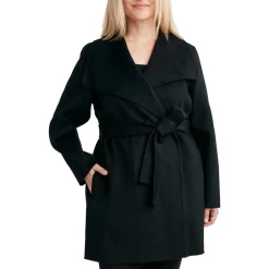 Wool Blend Tie Belt Wrap Coat