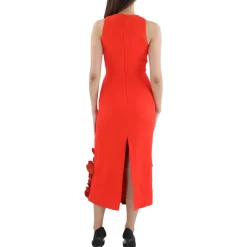 Wool Leather Flower Midi Dress