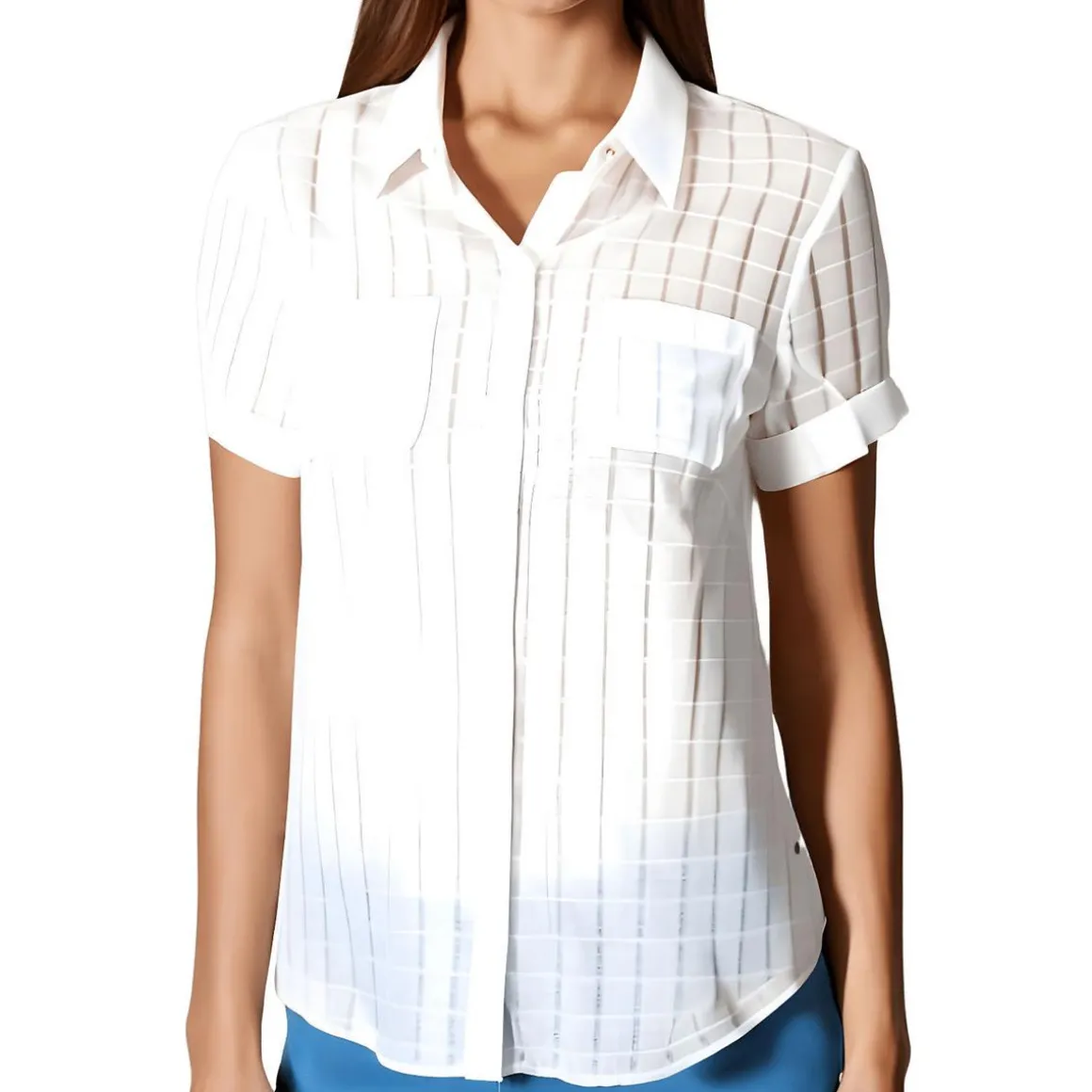 Woven Collar Button-Down Top