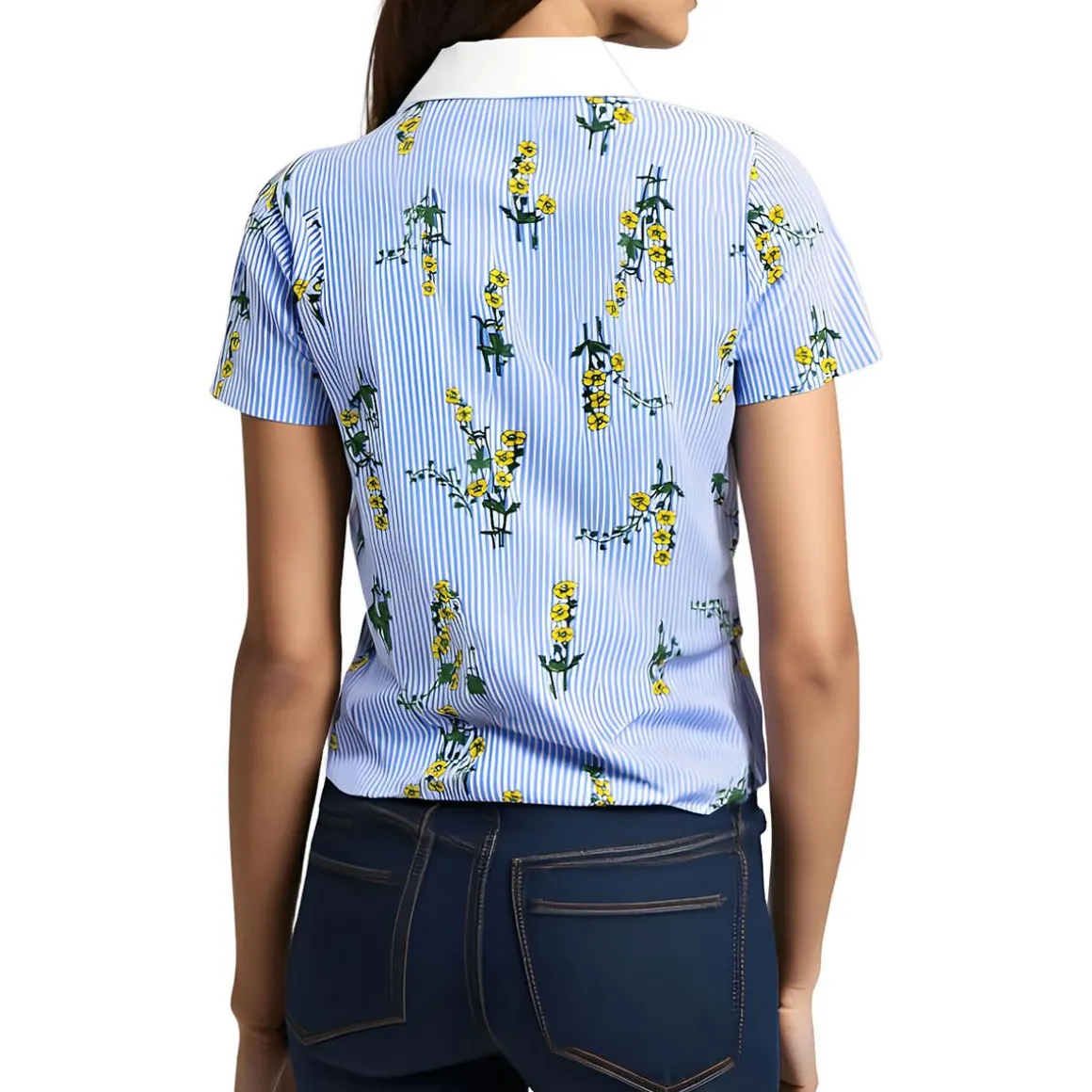 Woven Collar Button-Down Top