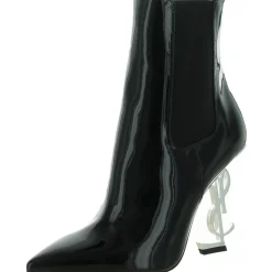 YSL Logo Pointed Toe Ankle Boots