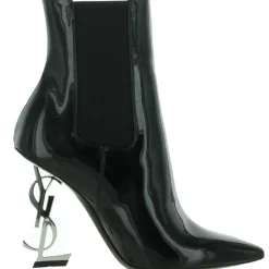 YSL Logo Pointed Toe Ankle Boots