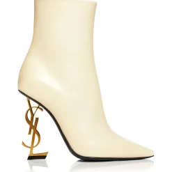 YSL Logo Pointed Toe Ankle Boots