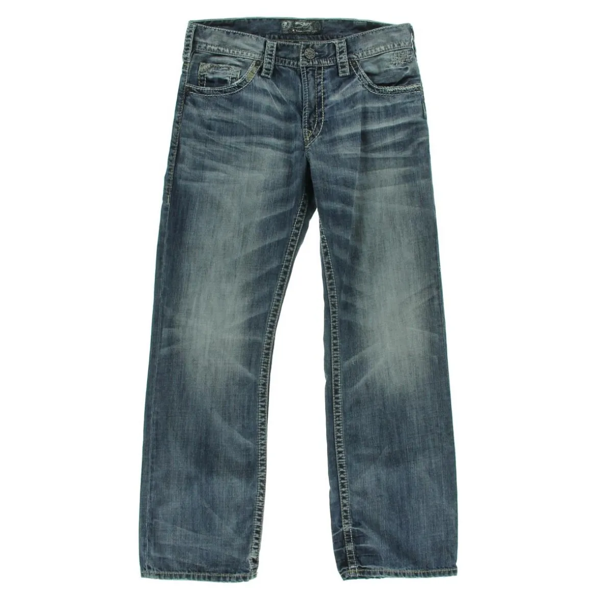 Zac Whisker Wash Distressed Straight Leg Jeans