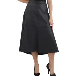 Zipper Faux Leather Midi Skirt