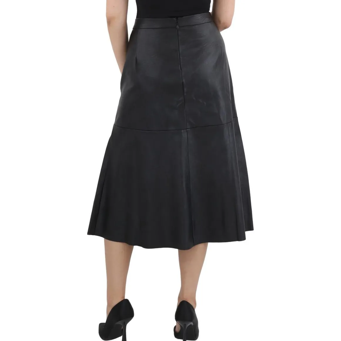 Zipper Faux Leather Midi Skirt
