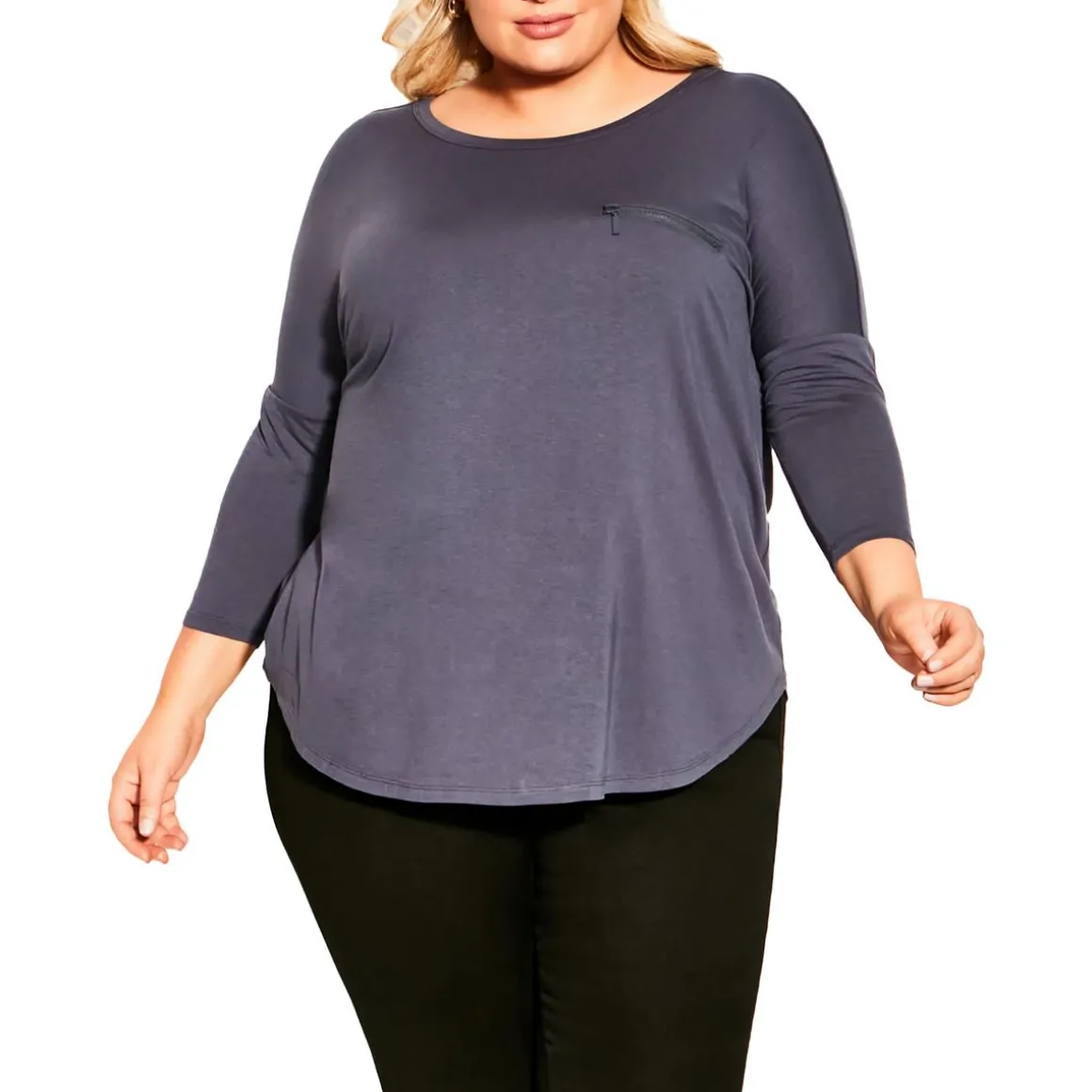 Zipper Pocket 3/4 Sleeve Pullover Top